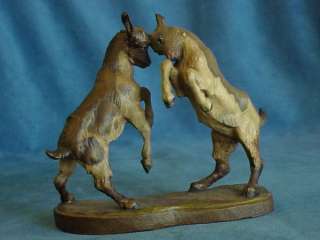   Signed HELMUT DILLER Anri Wooden Pair Of Sparing GOATS Group  