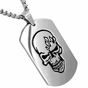   on Fire Dog Tag Necklace Pendant Black Plated 24 Curb Chain Jewelry