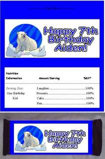 Penguin or Polar Bear Birthday Candy Bar Wrapper Favor Personalized 