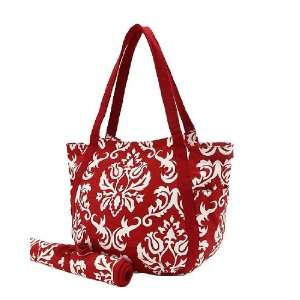    Red & White Damask Print Extra Large Diaper Bag W/changin Pad Baby