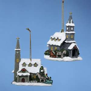  Club Pack of 12 Thomas Kinkade Church Christmas Ornaments 