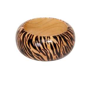  Natural Wood Zebra Print Bangle Bracelet (95 mm) Jewelry
