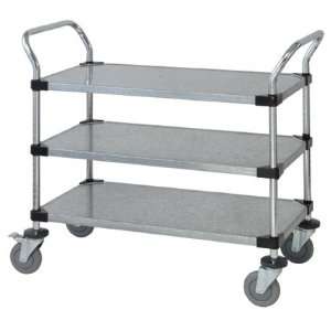  Mobile Wire Utility Cart 24 x 36 x 38H, 3 Solid Shelves, CHROME 