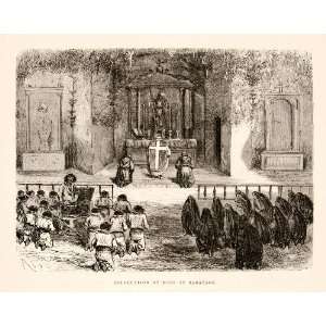 1875 Wood Engraving Roman Catholic Mass Sarayacu Peru 