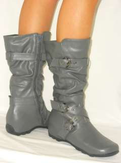 SOoO Cute Slouchy Flat 3 Buckle Boots *Supportive Rubber Grip Sole 