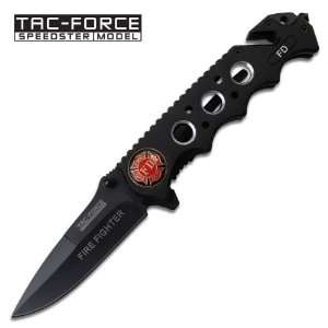  Fire Fighter Rescue Spring Assist Knife   Black Handle 