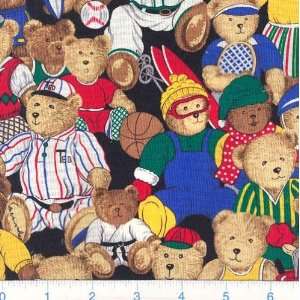   Wide Teddy Bear Sports Black Fabric By The Yard Arts, Crafts & Sewing