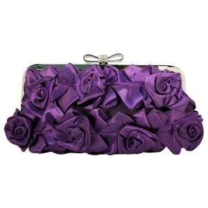  Sophisticated Plum Satin Roses Clutch Purse with 