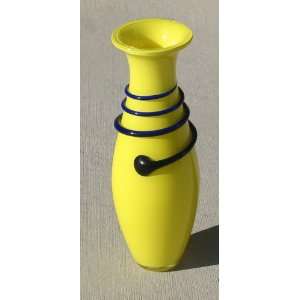  Lemon Yellow Vase with Cobalt Accents