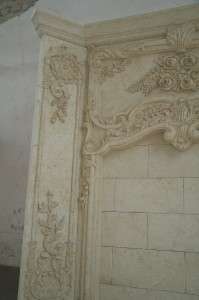 MONUMENTAL TRAVERTINE HAND CARVED FIREPLACE MANTEL  