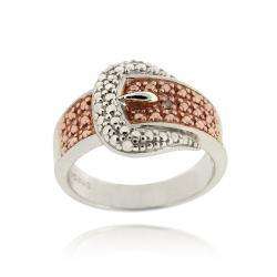 SS & ROSE GOLD CHAMPAGNE DIAMOND BUCKLE RING SZ 4,5,6,7,8,9,10,11,12 