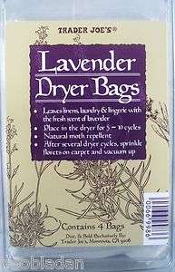 TRADER JOES Lavender DRYER BAGS x 2 Packs 8 Bags Total  