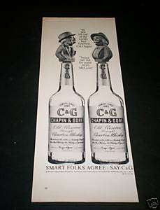 1961 Chapin Gore Bourbon Whiskey Bottle Toppers Ad  