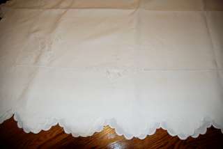 Embroidered Antique Linen Madeira Tablecloth   90long  