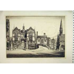  Antique Street Scene Buildings Church Limited Edition 