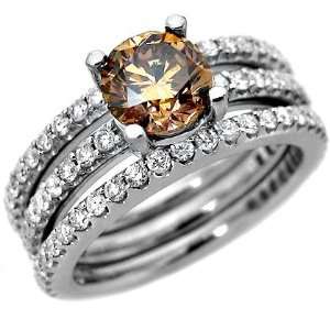 36ct Brown Champagne Round Diamond Engagement Ring Bridal Set 18k 