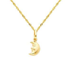  14K Yellow Gold Half Moon Face Charm Pendant with Yellow 