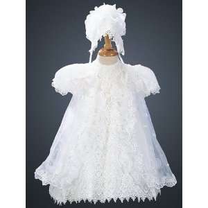 Girls Ruffled Christening Gown with Matching Bonnet and Organza Cape 