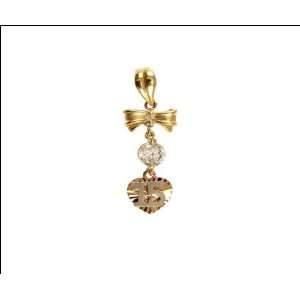  14k Tricolor Gold, 15 Anos Heart Bow Quinceanera Pendant 