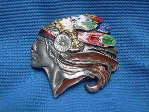 AMERICAN NATIVE RED INDIAN CHIEF COWBOY BELT BUCKLE  