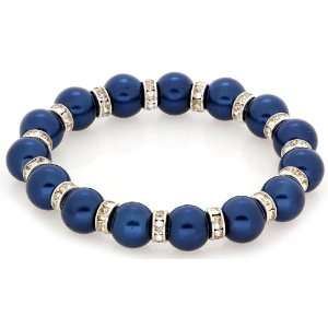 Royal Diamond Simulated Midnight Blue Pearl Fashion Stretch Bracelet 