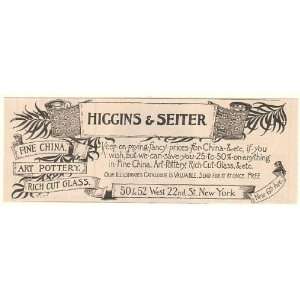  1892 Higgins & Seiter Fine China Pottery Cut Glass Print 