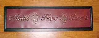 FAITH HOPE LOVE Metal Relief Framed Sign Rustic 11 x 38  