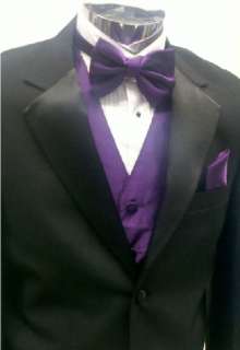 Mens Complete Tuxedo 44R 44 R Jacket Pants Purple Vest Shirt Bow tie 6 