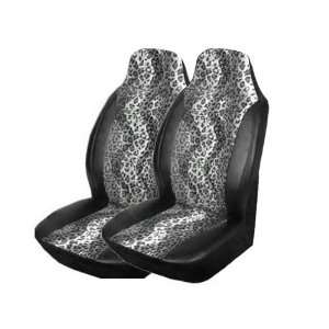   Print Front Bucket Seat Covers with Leatherette Trim   Snow Leopard