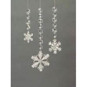  Set of 3 Snow Drift Glass Fancy Snowflake Dangling 