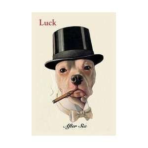  Dog in Top Hat Smoking a Cigar 12x18 Giclee on canvas 