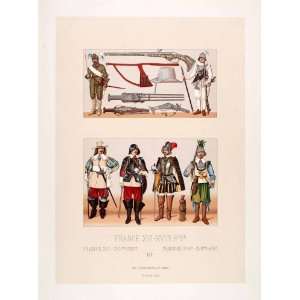  1888 Chromolithograph French Military Uniform 16th Century 