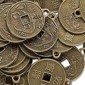 100* Antiqued Brass Chinese Coin Charms WHOLESALE LOT  