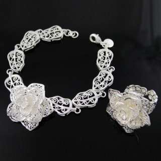 Flower Bracelet+Ring Set,Silver Plated Wholesale price S211  