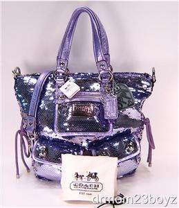 New NWT Coach Poppy Spotlight Lilac Lavender Purple Sequined Tote 