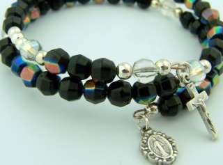 Religious Christian Cross Dark Crystal Bracelet Jewelry  