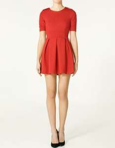 Zara Hot Red Pleated Skater Party Corktail Dress  