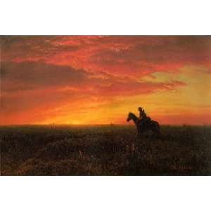  Oil Painting On the Plains, Sunset Albert Bierstadt Hand 