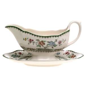  Spode Chinese Rose Earthenware 2 Cup Sauce Boat and Stand 