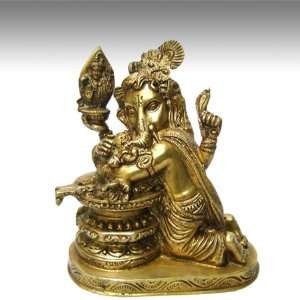  Ganesh w/ Shiva Lingam 7H Solid Brass 