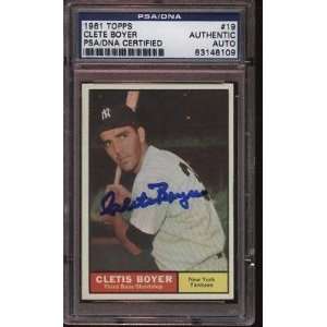  Autographed Clete Boyer Ball   1961 Topps #19 PSA 