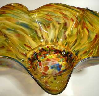 STRIKING ~ HAND BLOWN GLASS ART FLUTED BOWL / VASE ~ BY DIRWOOD 