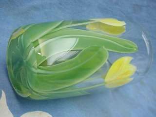   PAPERWEIGHT ART GLASS VASE sg B. SILLARS YELLOW TULIPS ORIENT  