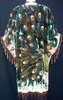 Silk Velvet KIMONO Opera Coat Duster Beaded Brown Multi Peacock Maya 