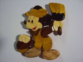 Hand Carved Wood Art Intarsia Mickey Mouse paint Wood sign Wall Plaque 