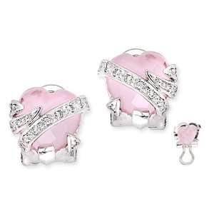 Simulated Baby Pink Gemstone C.Z. Diamond Wrapped Heart Earrings (Nice 