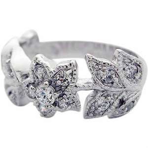    Sterling Silver Pave Simulated Diamond CZ Flower Ring Jewelry