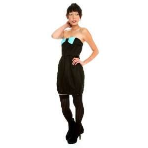  New Sweet Love Aqua Bow Strapless Black Dress Size Large 