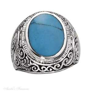    Sterling Silver Mens Turquoise Scrolled Vine Ring Size 13 Jewelry