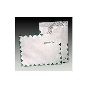 12 White Tyvek with Green First Class Border, Open End, Peel Off 